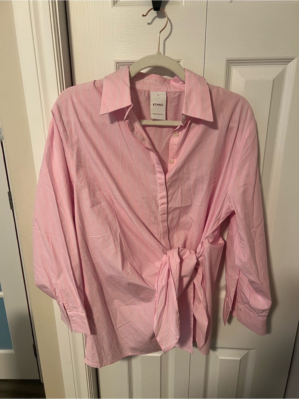 ETINC Pink Striped Tie-Front Button Shirt
